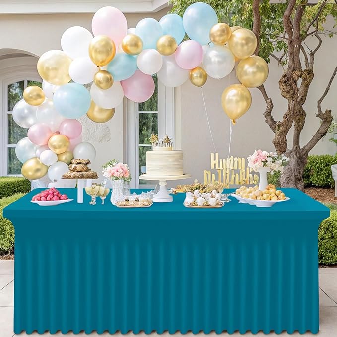 Smiry Spandex Tablecloth 2 Pack, Elastic Fitted Stretch Tablecloth for 4FT Rectangle Tables, Waterproof Washable Table Cover Skirt for Outdoor, Wedding, Banquet & Parties (Turquoise, 48Lx30Wx30H Inch)