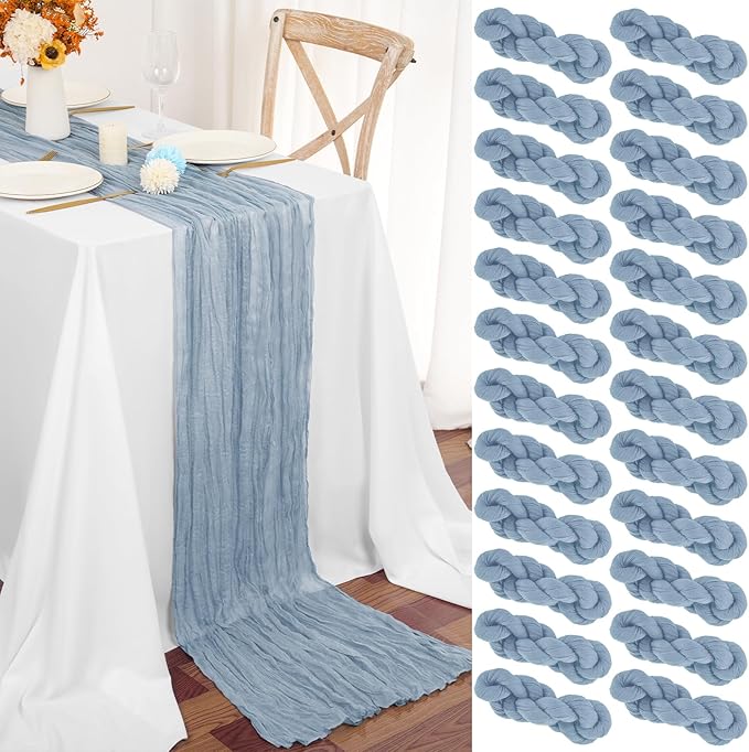 24 Packs Dusty Blue Table Runner, Charming Cheesecloth Table Runner 17 x 108inch, Gauze Boho Wedding Decoration Rustic Sheer Fabric Cheese Cloth Table Runners for Wedding Party Bridal Shower