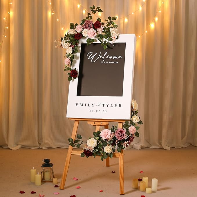 2Pcs Garisey 5FT Dusty Rose Artificial Flower Garland Blush Rose Floral Garland Arch Rose Vine for Wedding Ceremony Party Backdrop Decor Arch Flowers Mantel Table Centerpieces Decorations, Burgundy