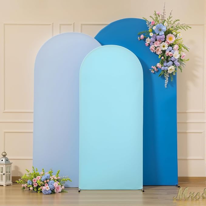 Set of 3 Arch Backdrop Covers(6ft, 5ft, 4ft) - Premium Stretchy Spandex Backdrop Arch Stand Cover for Baby Shower,Wedding,Party Decor Chiara Cover with Double-Sided Design(Blue)