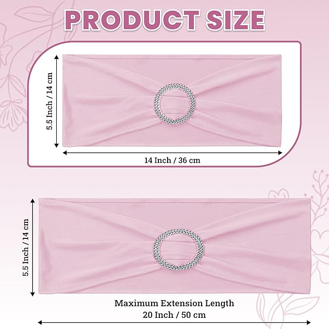 MDS Pack of 250 Spandex Chair Sashes Bows Universal fits Elastic Stretch Chair Bands Ties with Buckle Slider Bow for Wedding Decoration Spandex Slider Sashes Bow - Blush Pink