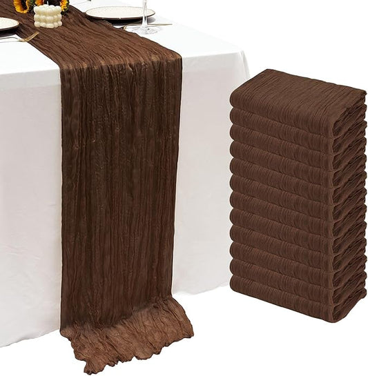 12Pack Brown Table Runner 10Ft Cheesecloth Table Runner Boho Long Brown Cheese Cloth Table Runners for Wedding Party Bridal Shower Thanksgiving Christmas