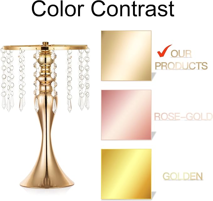 Gold Vase Stand Table: 13.8in Wedding Centerpieces, Set of 10 | High End Crystal Design Vase Stand for Wedding Party Reception Birthday Event Home, Tall Table Center Piece