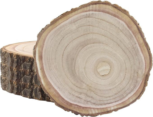 Bonsicoky Wood Slices for Centerpieces 4 Pack, 7-8 Inch Rustic Wood Circles for Art Projects, Handmade Craft Discs, Organic Wooden Table Decor, Artistic Creations Medium