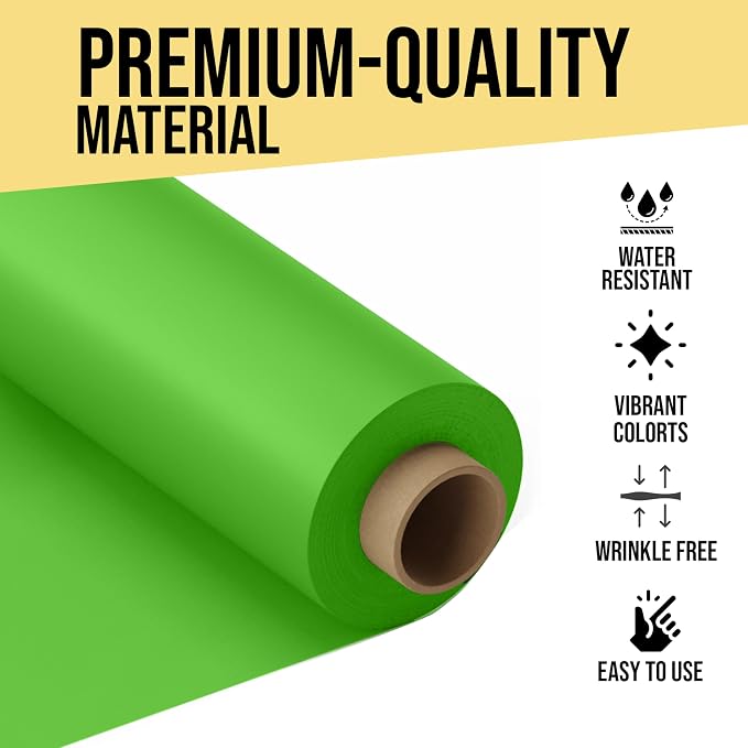 Party Solids 66% Thicker Premium Lime Green Plastic Table Cover Roll 40" X 100' Table Cloth Plastic Cover Roll Quality Thick Banquet Rolls Disposable Tablecloth Rolls Strong American Based Company