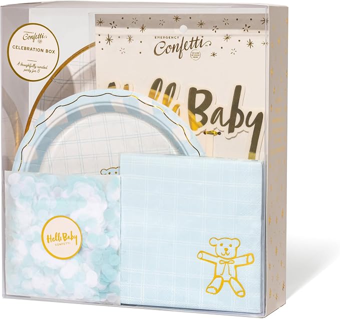 Baby Shower Celebration, Stylish Tableware Set for 8 Guests – Blue/White