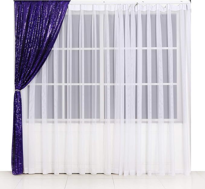 Poise3EHome 2ft x 8ft Purple Sequin Photography Backdrop Curtain 2 Panels for Halloween Party Decoration