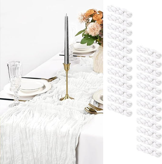 24 Pack White Table Runner, 10FT Cheesecloth Table Runner Long Romantic Semi Sheer Rustic Boho Gauze Table Runners for Wedding Bridal Shower Birthday Party Decorations(21.5×120 Inch)