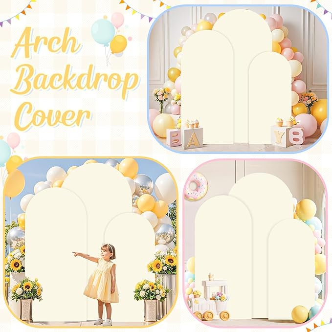 Cream Arch Cover Wedding Arch Stand Covers 6FT 6.6FT 7.2FT Spandex Arch Covers Stretchy Backdrop Set of 3 Ivory Arches Backdrop Cover for Baby Shower Parties Balloon Arched Fabric Covers