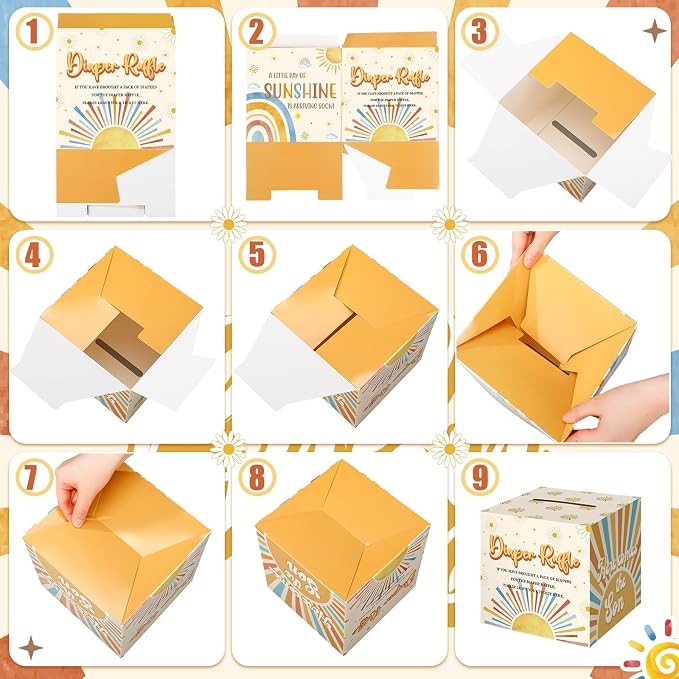 Teling 51 Pieces Diaper Raffle Tickets with Card Box Baby Shower Decorations Baby Shower Holder Box for Girl Boy Diaper Raffle Party(Here Comes the Son)