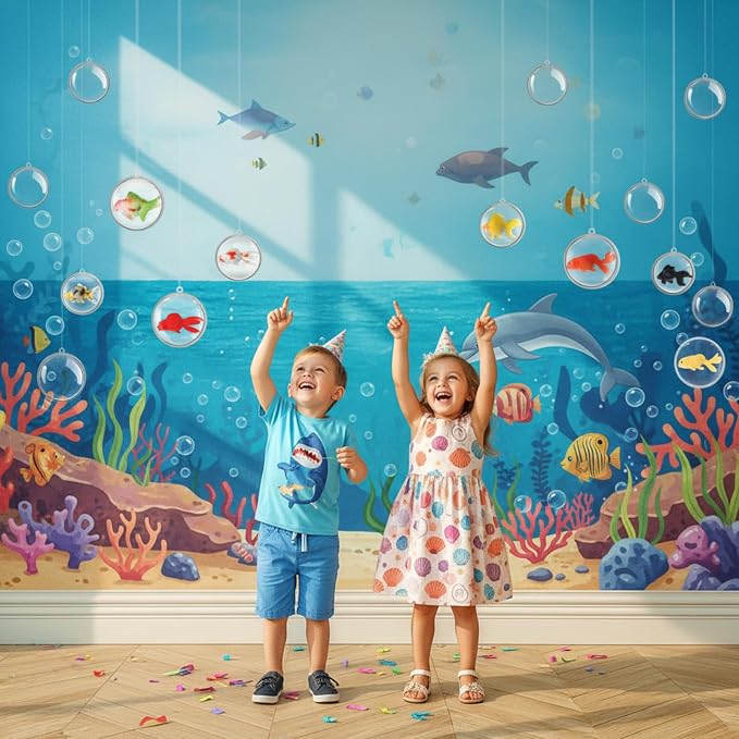 Soulchen 53 Pcs Under The Sea Party Decorations 30 Bubble Hanging Decor Ornament 3 Sizes with 22 Floating Plastic Fish and Line Mermaid Birthday Decor for Summer Beach Ocean Party Supplies