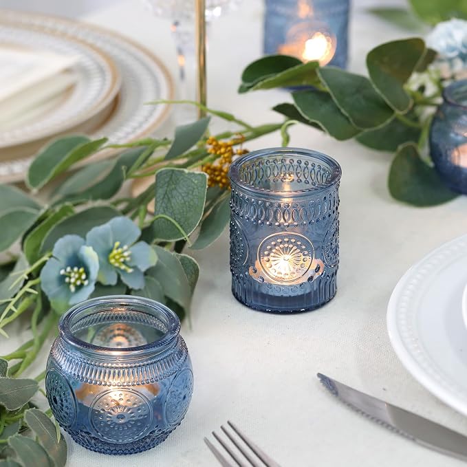 DARJEN Blue Votive Candle Holders Set of 36 - Votive Candle Holders Bulk, Glass Candle Holder for Party Decoration, Tea Lights Candle Holders for Wedding