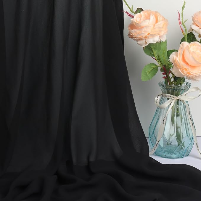 DUOBAO Black Chiffon Sheer Wedding Backdrop Curtains 5x20 FT - 4 Panels Tulle Drapes Fabric Arch Drapery, Photography Background with Rod Pocket for Stage Tent Canopy, Birthday Arch Drapery