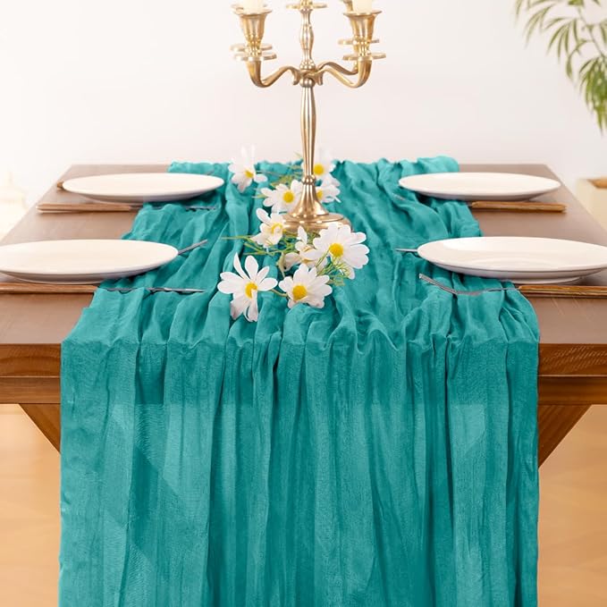 Socomi 6pcs Teal Blue Cheesecloth Table Runner Boho Rustic Gauze 120 inch 10FT Cheese Cloth Runner for Wedding Party Baby Shower Birthday Home Decor