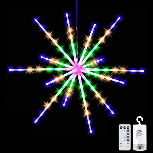 Tiandirenhe Hanging Starburst Light,112 LED Firework Fairy Starburst String Lights LED Meteor Lights with Remote, 8 Lighting Modes Operated, Starry Light for Garden Party Christmas (Multicolor)