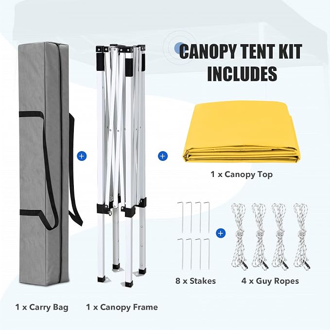 EAGLE PEAK 5x5 Pop Up Canopy Tent Instant Outdoor Canopy Easy Set-up Straight Leg Folding Shelter, Yellow