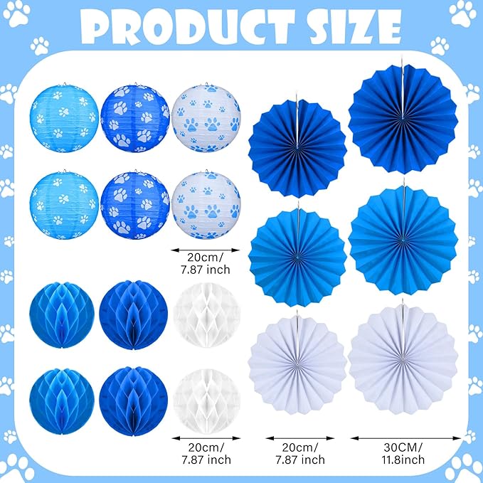 Retisee 18 Pcs Dog Paw Party Decoration Paw Print Hanging Paper Lantern Classroom Honeycomb Fans Honeycomb Ball for Dog Theme Party Ceiling Decor Supplies