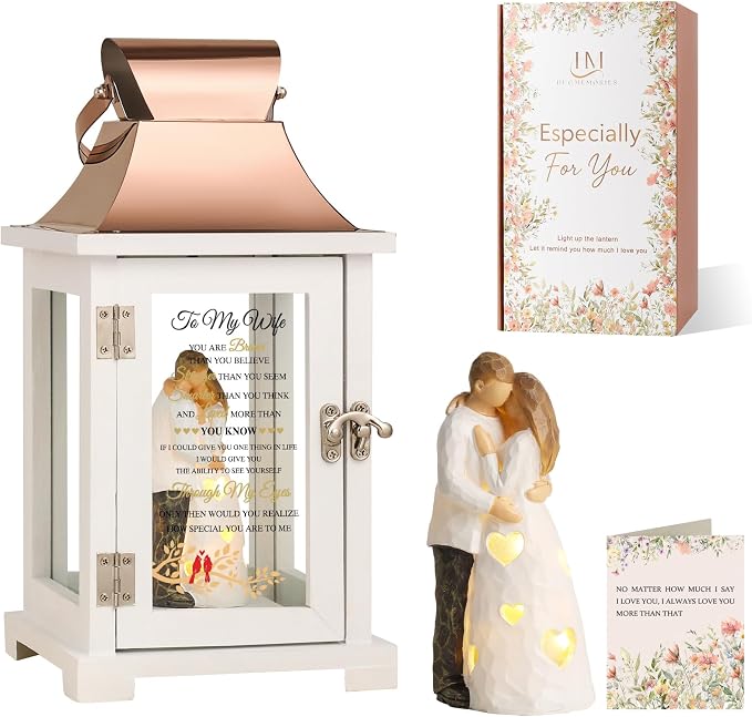 Birthday Gift for Wife Lantern with Couple Figurine, Birthday Gift for Her, Romantic Wife Gift from Husband, Christmas Valentine's for Her