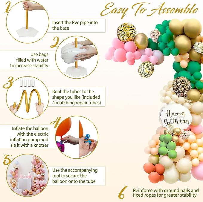 OurWarm Balloon Arch Kit with Balloon Pump Electric, 8.2FT & 5FT Gold Half Balloon Arch Stand with Base, Free Bending Arch Frame Backdrop for Wedding Birthday Party Baby Shower Graduation Decoration