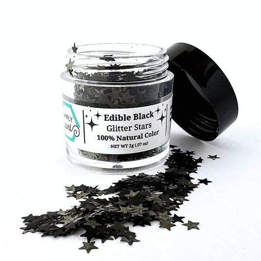 Dye-Free Edible Glitter Stars - Vegan, Gluten-Free & Non-Toxic | Perfect for Cakes, Cupcakes, Drinks & Desserts by Simply Sucré (Black, 2 Grams)