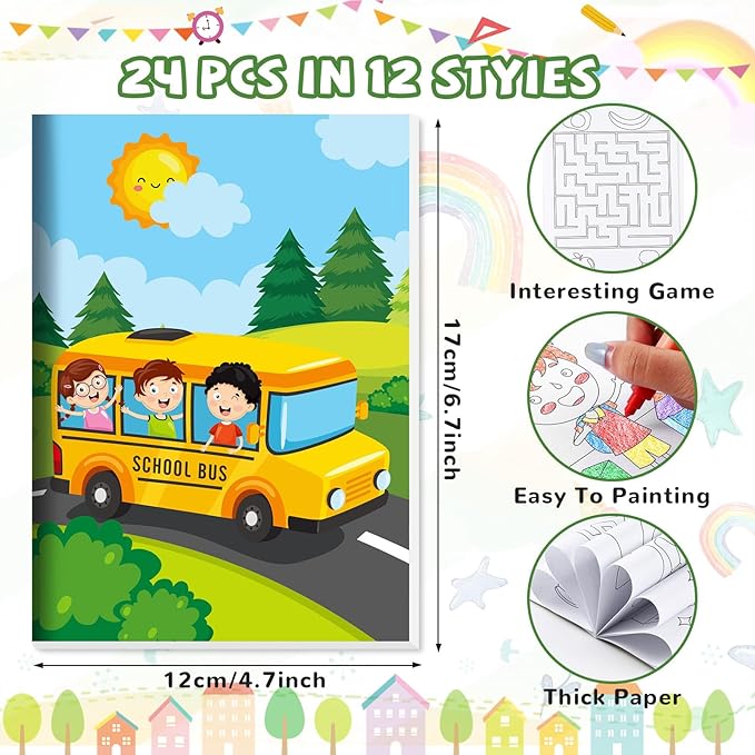 BenLouis 24 Preschool Kindergarten Mini Coloring Books Kids with 24 Stacking Crayons Graduation Party Favors Activity Books Bulk for Kids Birthday Return Goodie Bag Gift Stuffer Classroom Reward