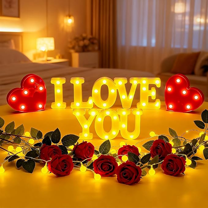 Honoson 10 Pcs I Love You Light up Sign Romantic Heart LED Decoration Anniversary Present Light for Valentine's Mothers Day Wedding Engagement Boyfriend Girlfriend Lover Special Night Party