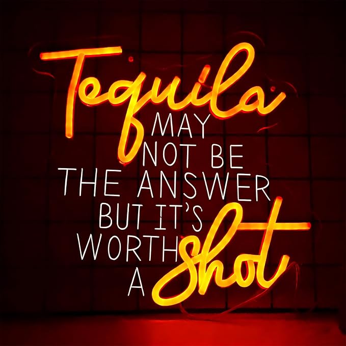 Tequila May Not Be The Answer But It's Worth A Shot Neon Sign, Tequila Bar Neon Light for Home Bar Man Cave Wall Decor Tequila Lover Gift Dimmable Beer LED Sign