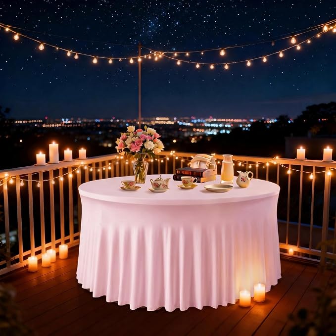 10 Pack Pink Round Spandex Tablecloths for 60in Tables, 120 Inch Stretch Fitted Table Skirts, Wrinkle-Free Washable Polyester Covers for Wedding, Banquet & Party