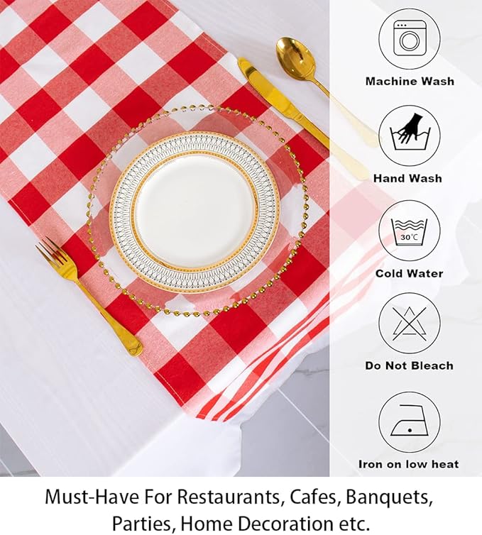 Buffalo Check Table Runner 13''x108'' Red and White Cotton Checkered Table Runner Buffalo Plaid Table Cover for Family Dinners Plaid Table Runner for Farmhouse