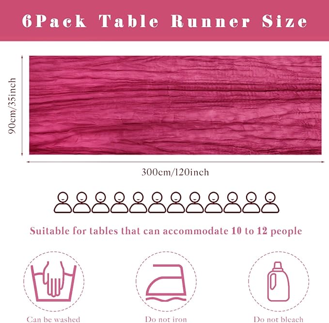 6 Pieces Hot Pink Cheesecloth Table Runners 10FT Gauze Fabric Runner for Tables Boho Table Runner Decoration Rustic Sheer Runner for Wedding Birthday Baby Bridal Shower Party (35 x 120 Inches Long)