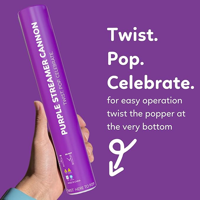 2 Pack Streamer Cannon Confetti Poppers | Biodegradable Purple Confetti | TUR Party Supplies | Launches Up to 25ft | Giant (12 in) | Party Poppers for Graduation, Birthdays, Weddings, and Celebrations