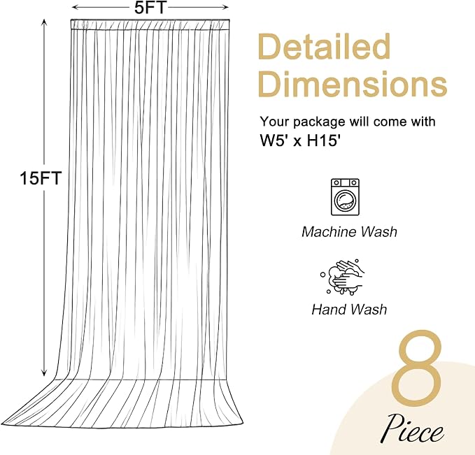 40x15ft Black Backdrop Curtains for Parties Wrinkle Free Fabric Backdrop Curtain Wedding Photo Drapes Backdrop for Birthday Party Baby Shower Bridal Shower Photography Stage Back Drop 8 Panels 5x15FT