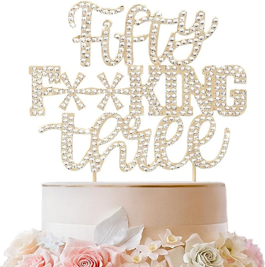 LINGTEER Happy 53rd Birthday Funny Gold Rhinestone Cake Topper - Cheers to 53 Years Old,Happy 53rd Birthday Cake Centerpieces Topper Decorations Gift Sign.