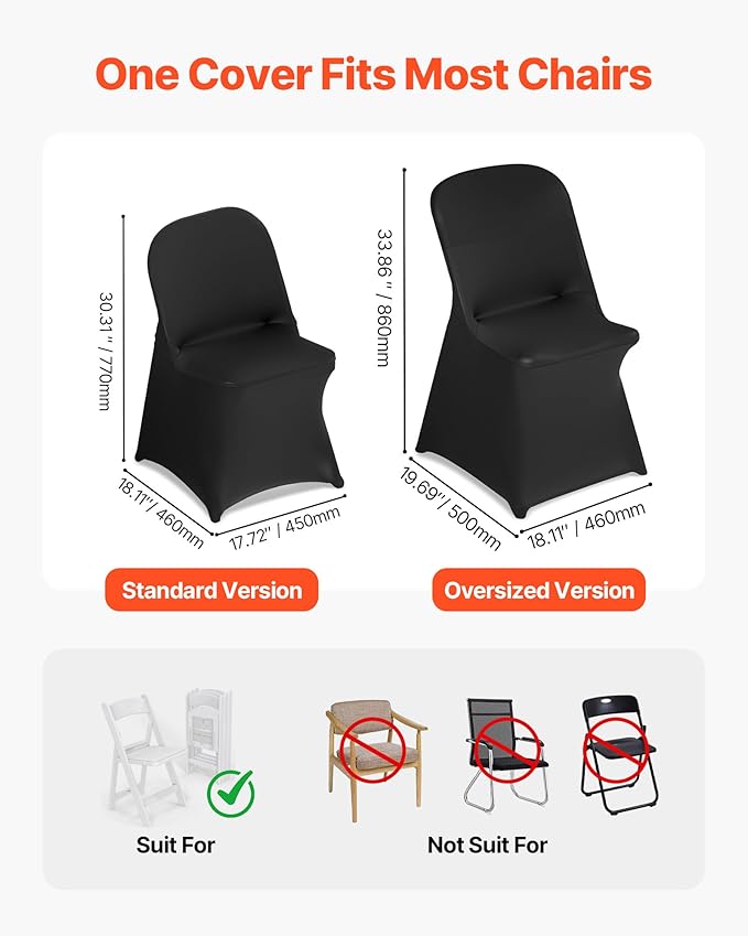 VEVOR Chair Covers, Polyester Spandex Chair Cover, Stretch Slipcovers for Wedding Party Dining Banquet Flat-Front Chair Covers (Black-c-XL, 30PCS)