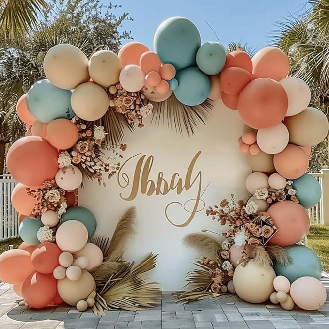 Dusty Pink Blue Balloon Garland Double Stuffed, Peach White Sand Blush Gender Reveal Balloon Arch Kit for Baby Shower Boho Birthday Bear Party Decoration