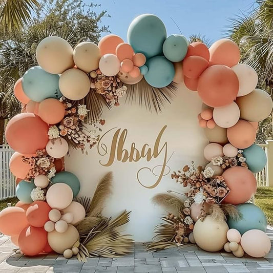 Dusty Pink Blue Balloon Garland Double Stuffed, Peach White Sand Blush Gender Reveal Balloon Arch Kit for Baby Shower Boho Birthday Bear Party Decoration