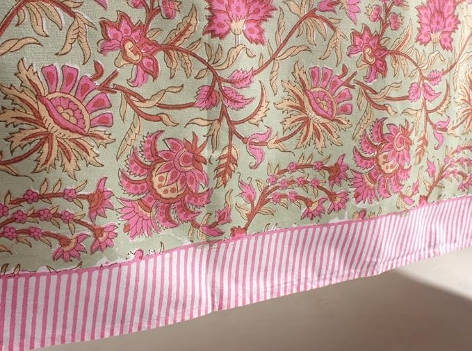Ridhi Pistachio Green Hand Block Print Cotton Rectangle Tablecloth 120" x 60" inches Reusable Table Cover Decorative Everyday Use for Dining Room, Farmhouse, Home Gift for Spring, Mother's Day