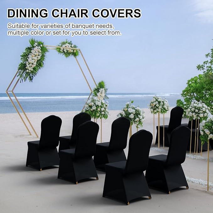 Trlyc 12 Pcs Spandex Chair Covers for Dining Chairs Stretch Polyester Dining Chairs Slipcovers for Wedding Party Decor Banquet Flat-Front Chair Cover (Black)