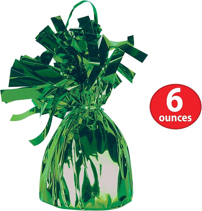 Beistle Metallic Wrapped Balloon Weight – 12 Pack, Green Balloon Centerpiece Bouquet Holders, Party Decoration Accessories for St. Patrick’s Day, Christmas, Spring Celebrations, Garden Parties, 6 Oz