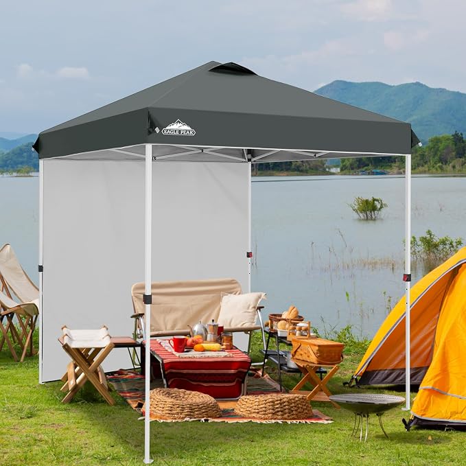 EAGLE PEAK Commercial Canopy 6.6x6.6 Pop Up Canopy Tent with 1 Sidewall, Easy Setup Heavy Duty Instant Event Shelter for Vendors & Markets, Outdoor Sun Shade, Gray
