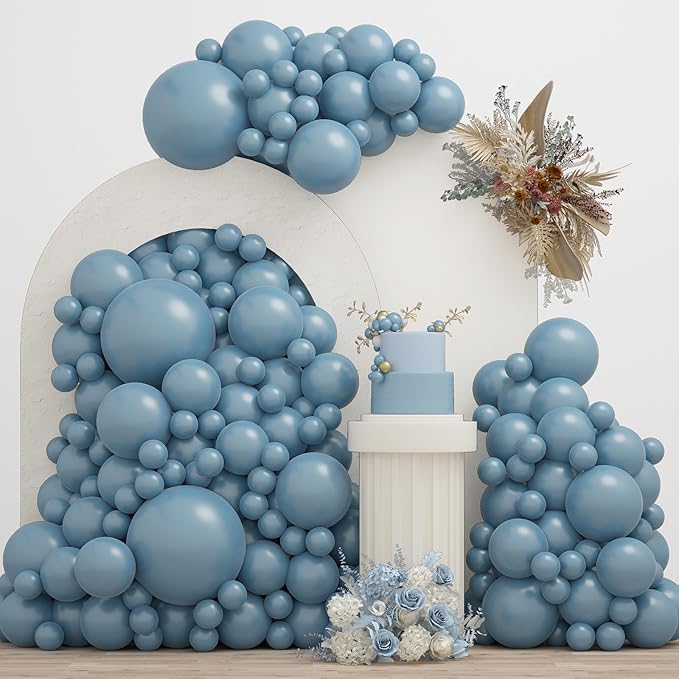 Double Dusty Blue Stuffed Balloons Different Size 115Pcs 5/10/12/18" Slate Blue Balloon Arch Garland kit for Birthday Baby Shower Bridal Shower Gender Reveal Wedding Theme Party
