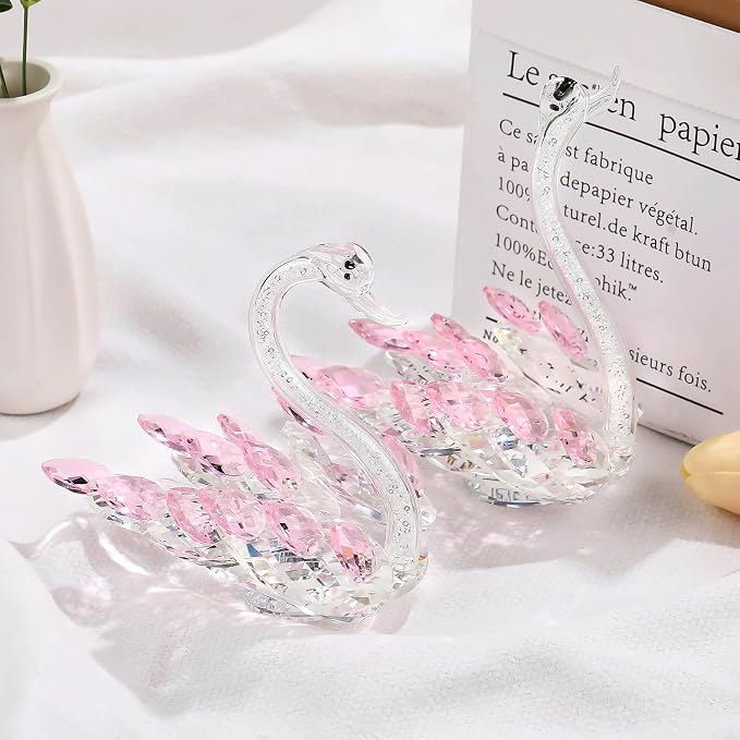 Set of 2 Crystal Pink Swans Anniversary Wedding Gifts for Women, Mom, Couple, Swan Figurines Collectibles Birthday Presents Keepsake for Parents Home Decor (6.5in Gift Boxed)