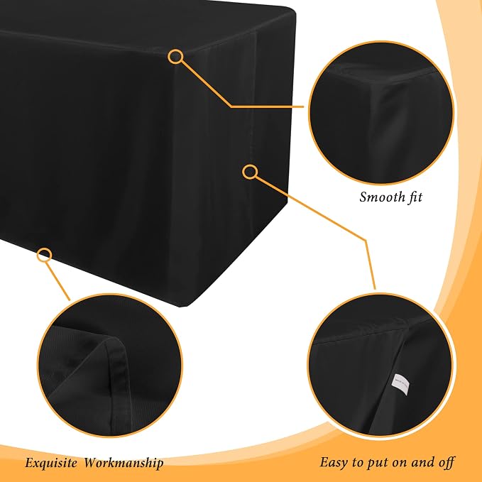 Obstal 6 Pack Black Tablecloth Fitted Table Clothes for 6 Foot Rectangle Tables - Water Resistant Washable Fabric Polyester Rectangle Table Cover for Outdoor/Indoor Uses, 72L x 30W x 30H Inches, Black