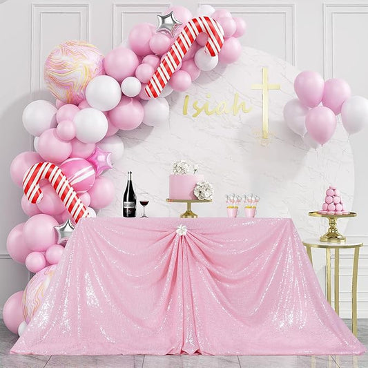 PartyDelight Pink Sequin Tablecloth Rectangular Table Cloth Sparkly 50"x80"