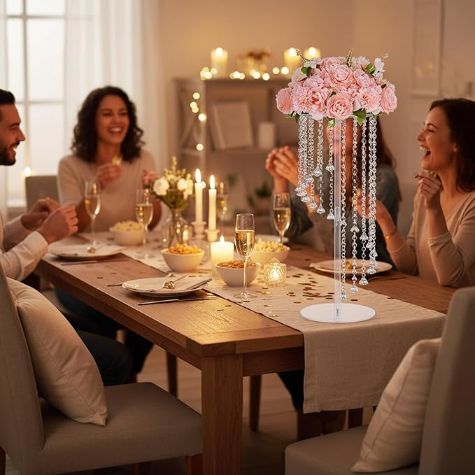 Wedding Centerpieces Decoration Flower Vase, Elegant Acrylic Crystal Stand -2 Pcs 23.6inch High Party Tables Decorations, Dining Table Chandelier Centerpiece Stands