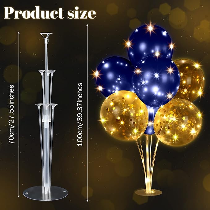 Junkin 6 Set Balloons Centerpieces for Table with LED String Light 60 Pcs Balloons Light up Table Balloon Stand Centerpieces for Graduation Birthday Baby Shower Wedding Bridal Shower(Navy Blue)