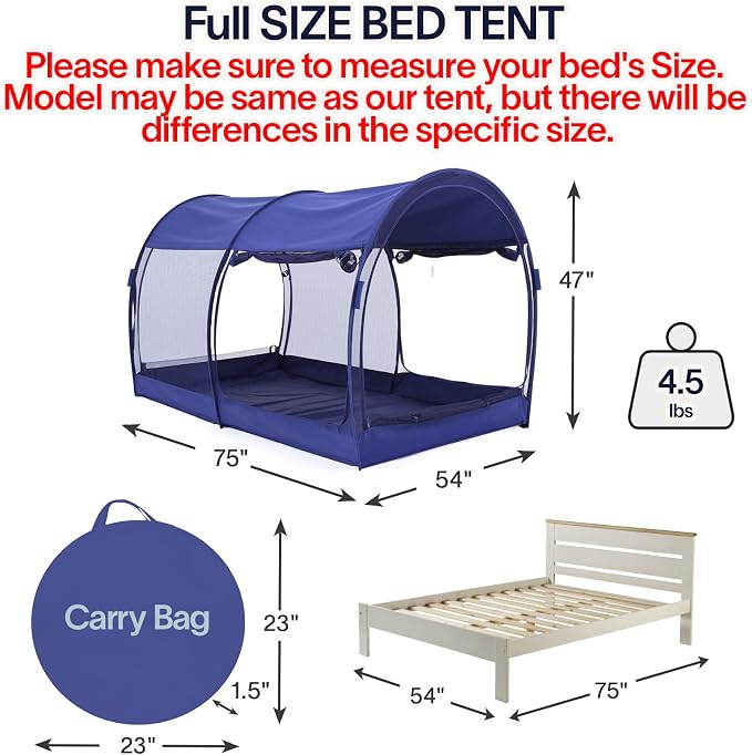 LEEDOR® Bed Tent Dream Tent Bed Canopy Shelter Cabin Sleeping Tent Indoor Pop Up Privacy Warm Breathable Mosquito Mesh Twin/Full/Queen for Kids and Adult (Mattress Not Included)