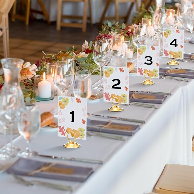 MotiMind 24 Pcs Table Number Holders-Metal Place Card Holders Table Number Stands Tabletop Sign Stands for Photos, Menu, Memo, Notes, Wedding, Restaurant, Banquet, Birthday(Gold)