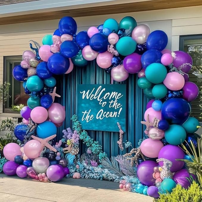 Purple and Blue Balloons Teal Pink Balloon Garland Arch Kit for Birthday Baby Shower Mermaid Stitches Under The Sea Encanto Villain Ocean Luau Birthday Baby Shower Party Decorations