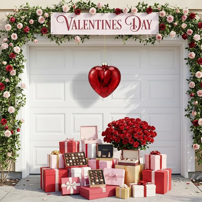 RattanView 12 Pack Red 5.12 inch Large Valentine Hanging Glass Hearts Valentine Heart Glass Ornament Heart Shaped Ornament Shiny Antique Romantic Love Shaped for Anniversary Wedding Hanging Tree Decor